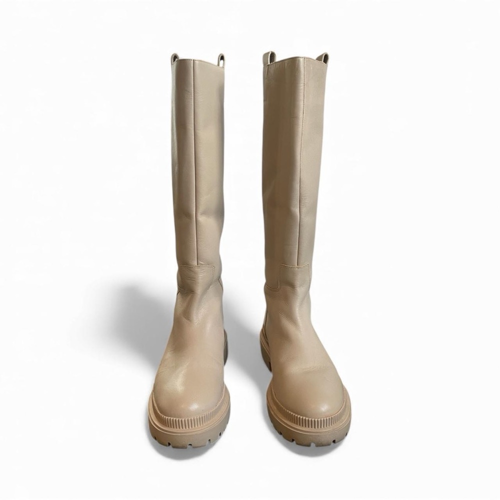 Cream Knee-High Minimalist Leather Boots by H&M Premium Chunky Rubber‎ Sole 8